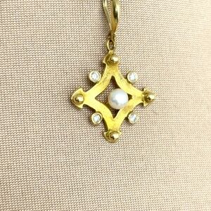 necklace pendant 14kt over sterling silver pearl 54" black cord cz clear crystal